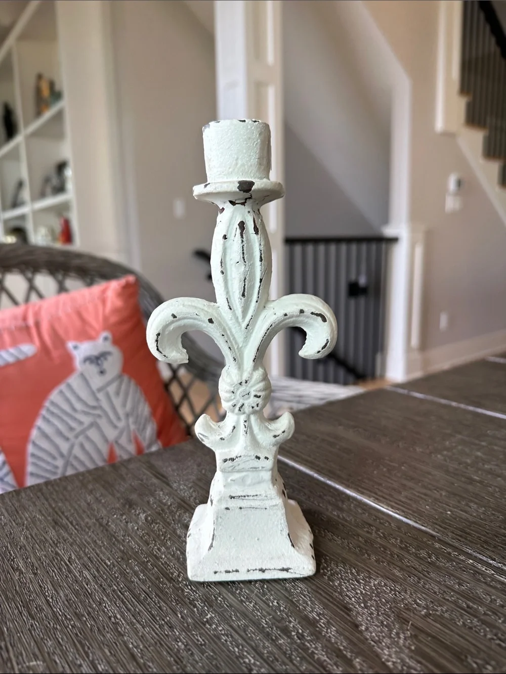 Vintage IVORY Fleur-de-Lis Candle 11x3.5 Holder